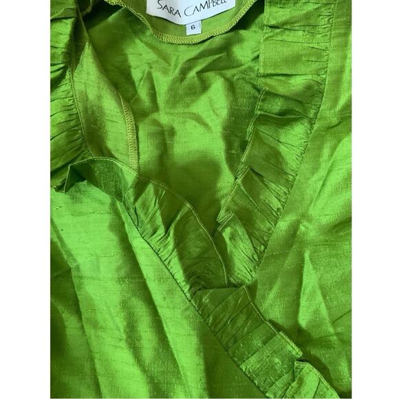 Sara Campbell size 6 small silk Green Ruffle Wrap Top 90s - Picture 4 of 10